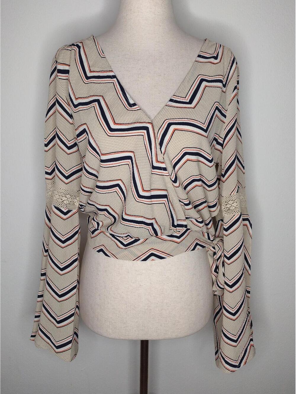 NWT Jealous Tomato Women's Beige/Blue Blouse Size Medium